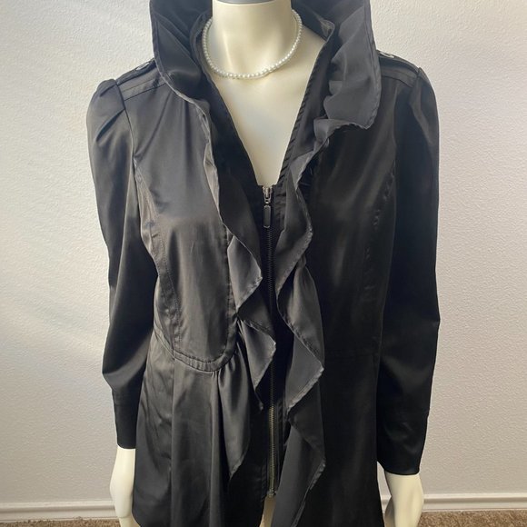 Ruby Cho Ruffle Jacket Black Front Zip Long Sleeve Size L - Picture 11 of 12